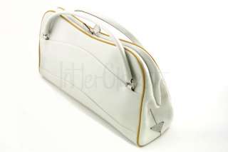 Prada Vitello Frame Talco White Mustard Leather Handbag  