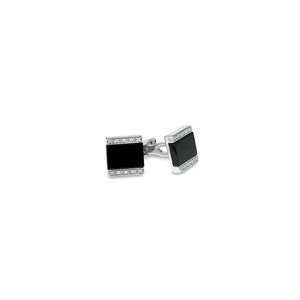  ZALES Mens Onyx and Diamond Cuff Links in Sterling Silver 