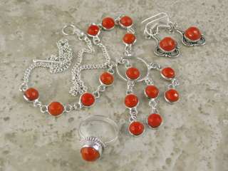   SET_  necklace , earrings , ring ( faceted tomato red coral )  
