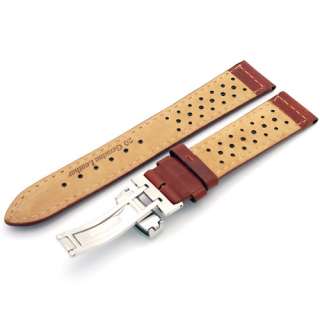 20mm Brown Perforated Leather Watch Band Unique  