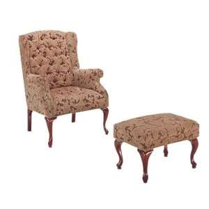 Queen Anne Style Button Tufted Wing Accent Chair with Ottoman:  