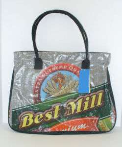 New Silver Best Mill Recycled Rice Sack Cinchy Tote  