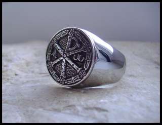 AJS © CHI RO JESUS RING ALPHA OMEGA SURGICAL STEEL  D55  