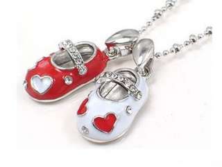   Plated Enamel Heart Baby Shoe Charms Necklace Free Shipping  