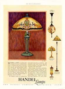 HANDEL LAMP AD   Shows Hand Painted Shades   1924  