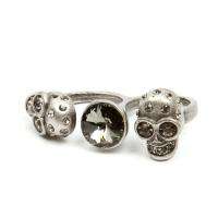   Crystal Vintage St. Skull Two Finger Double Ring AU Size O US 7  