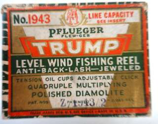1943 PFLUEGER TRUMP FISHING REEL #1943 +box+instructs  