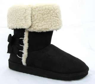 Womens Boots Mid Calf Faux Suede,Sheepskin Fur Lining Snow Boots Black 