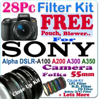 28Pc 55mm FILTER SET LENS KIT FOR SONY ALPHA A300 A100  