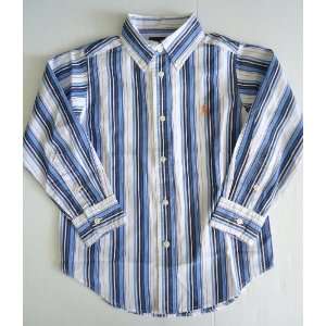 Ralph Lauren Toddler Blake Blue and White Stripes Oxford Shirt, Size 
