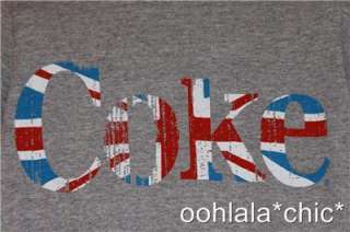 COCA COLA Coke British Flag Union Jack Gray Tee T Shirt  