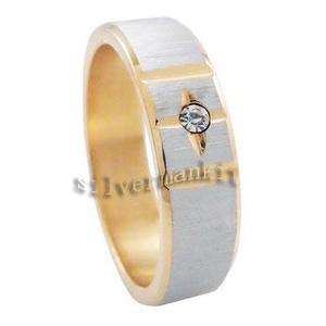   Mens Womens Gold Silver CZ Love Stainless Steel Band Ring  