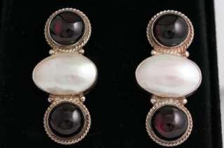 Sterling Silver Jewelry Garnet Osmarian Pearl Earrings  