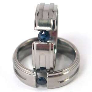 New 6mm Titanium Tension Set Ring, Sapphire Bands, Free Sizing 4.5 11