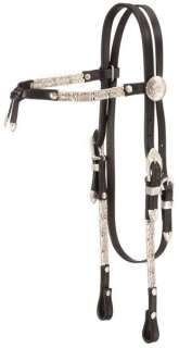Western Show headstall Bridle Horse Tack Loaded with Silver Black 