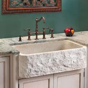   Bowl Farmhouse Sink w/ Chiseled Apron   Polished Cream Egyptian Marble