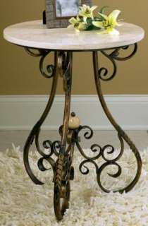 Iron White Marble End Table Scroll Antique Gold Finish  