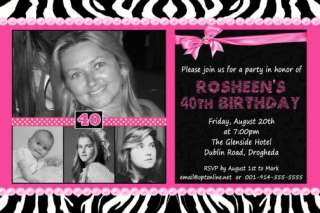 Hot Pink Zebra Print First 1st Birthday Invitations  