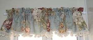 Custom SHIRRED ROD POCKET VALANCE Waverly Ballad Bouquet Robins Egg w 