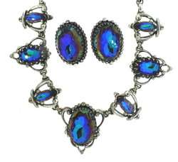 Rare Vintage SCHIAPARELLI PARIS Blue Watermelon Necklace Earrings Demi 