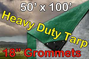   HEAVY DUTY TARPS GREEN/SILVER WATERPROOF TARP COVER 50 X 100  
