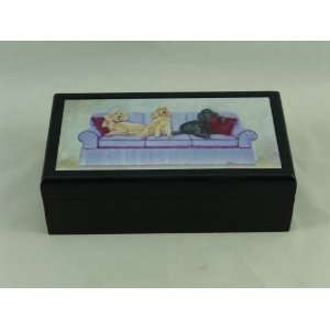  Ceramic Tile Dog, Wooden Box 8 3/4x5x2 3/4H, 39011 BY 