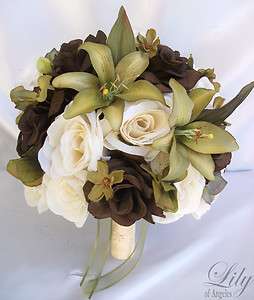 17pcs Wedding Bridal Bride Bouquet Flowers Decorations Package SAGE 