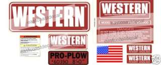 Western Snow Plow Decal Kit with Blade Warning Angles Flag Caution 