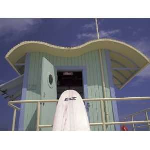 Surfboard at Lifeguard Station, South Beach, Miami, Florida, USA 
