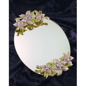  Beautiful Jeweled Vanity Mirror Tray with Lavender Flowers 
