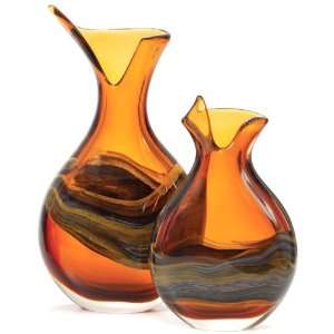  EccoMurano Hand Blown Large 15 Vase Red, Amber