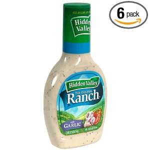 Hidden Valley Ranch Dressing, Garlic, 16 Ounce Bottles (Pack of 6 