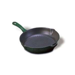   Iron Round Grill Pan with Wooden Handle Color Green